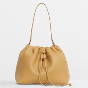 ☘️ THEORY Small Lambskin Bucket Bag in Light Brown Color